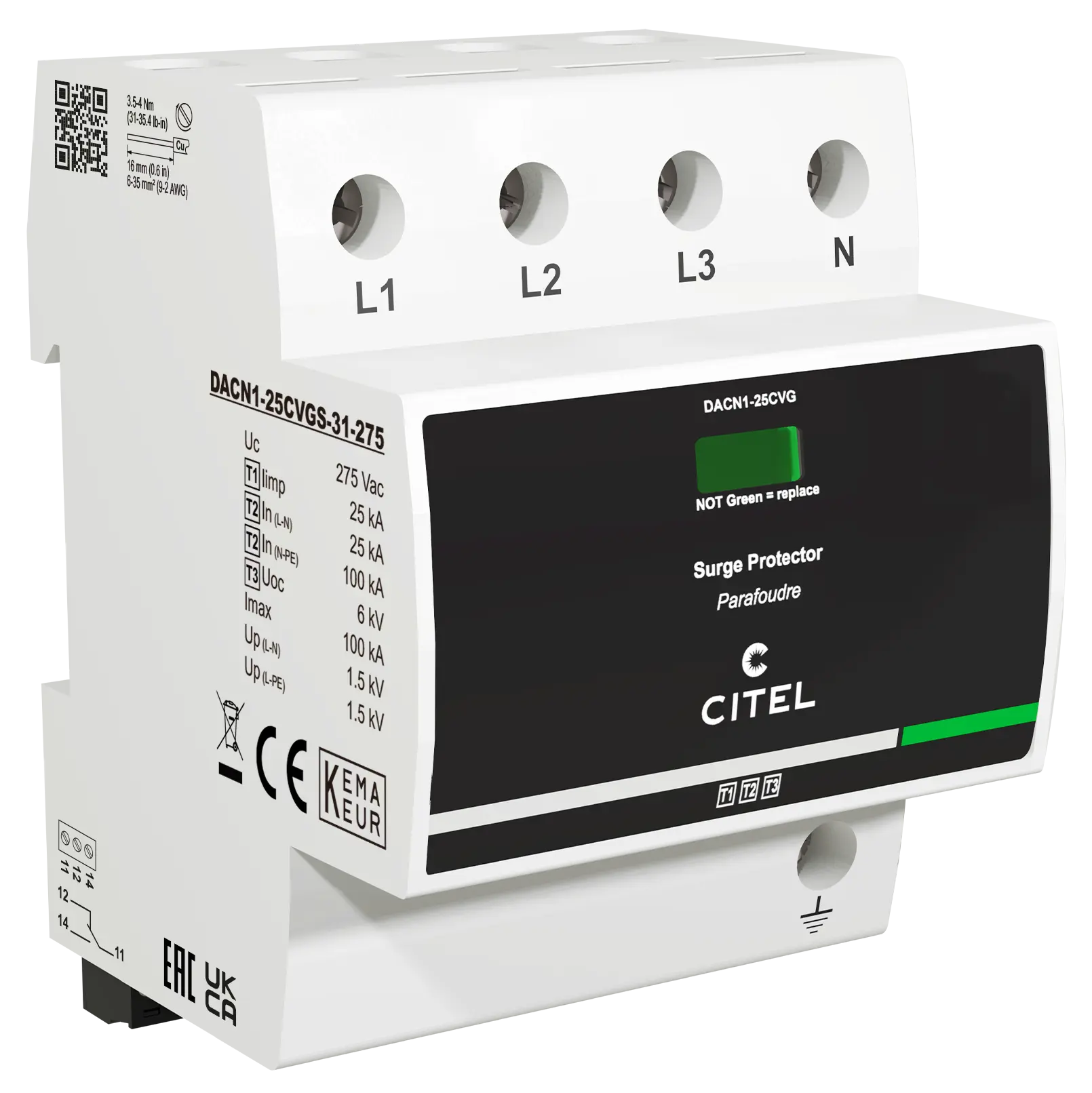 CITEL DACN1-25CVGS Series, Type 1+2+3 combined SPD